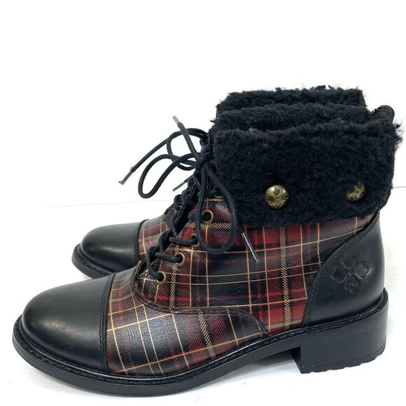 Patricia Nash Lia Cold Weather Booties Black and Red Plaid with Shearling Cuffs - Picture 15 of 15